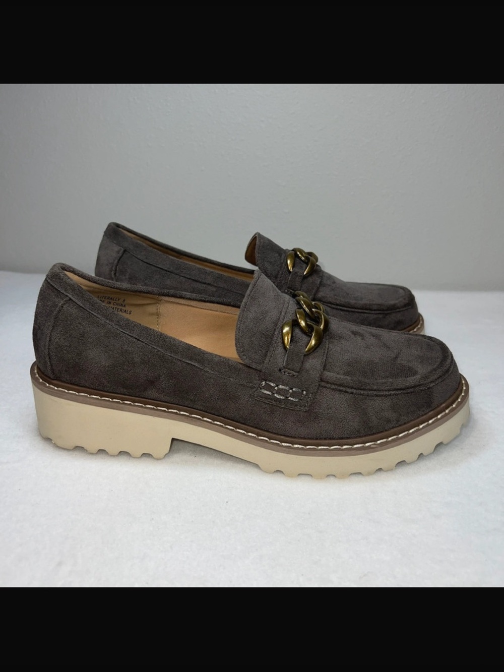 Hey Girl by Corkys Literally Faux Suede Chain Lug Loafers Grey 8